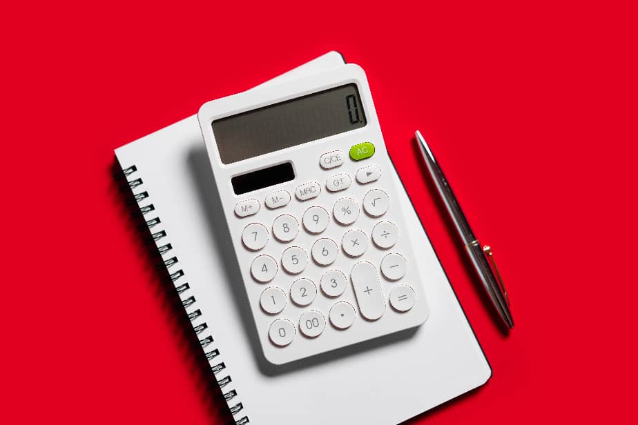 notebook calculator and pen