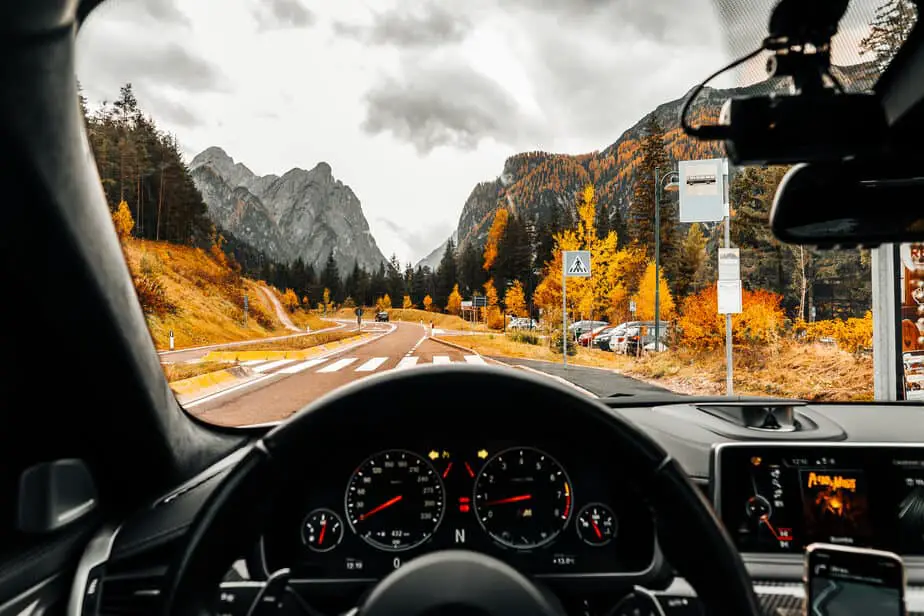 Driving with mountain view