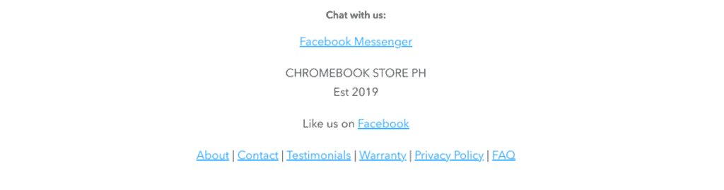 Footer of Chromebook Store PH.