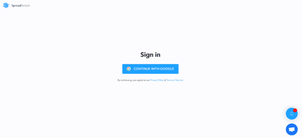 SpreadSimple requires a Google account to sign in.