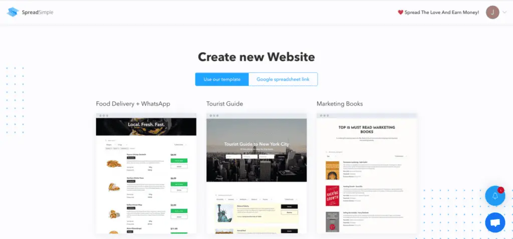 Create a new website with a template.