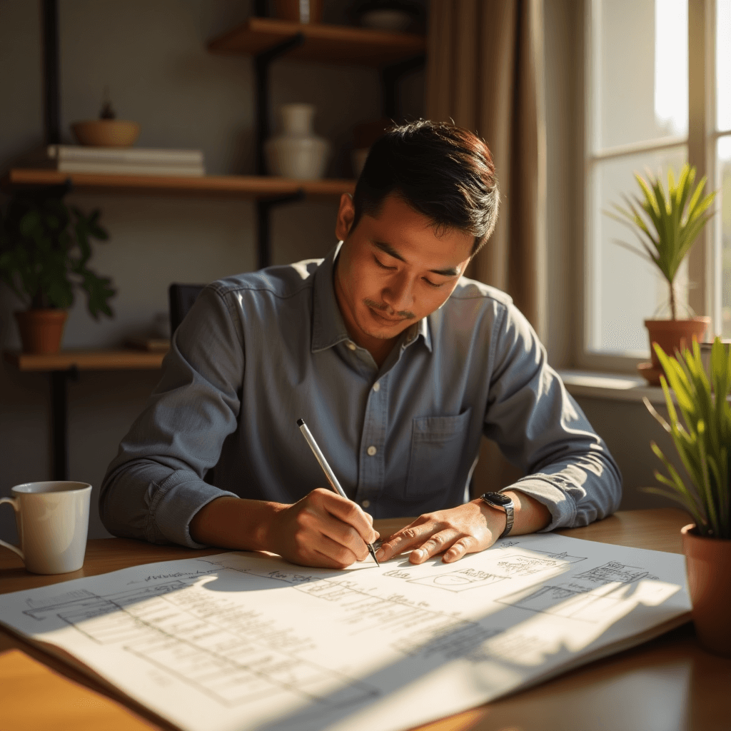 Dad writing a blueprint for his family.